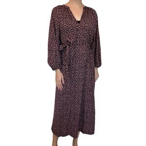 Boden Midi Dress Notch Neck Pink Black Floral Modest Cottage Size 10 Medium New